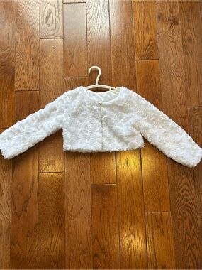 White Floral Faux Fur Bolero Jacket